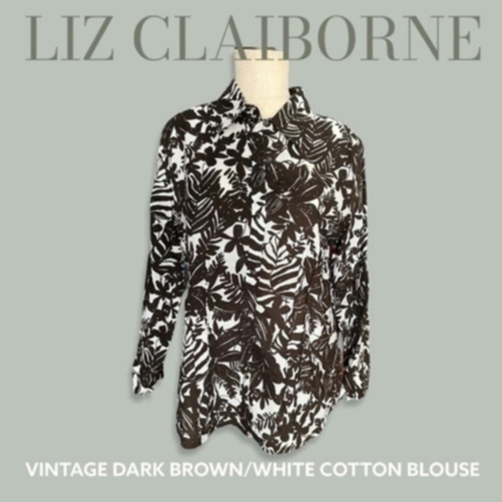 LIZ CLAIBORNE Vintage Tailored Long Sleeve Tropical Print Blouse/Lg